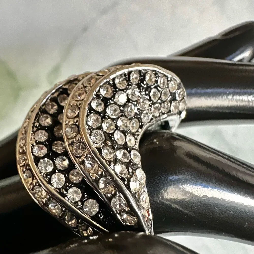 Silver-Tone Rhinestone Wave Statement Ring